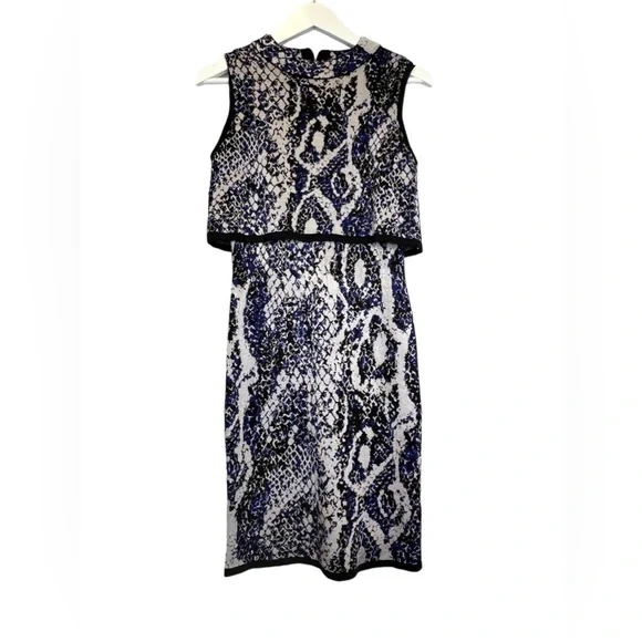 French Connection | NWT Blue Spotlight Sleeveless Snake-Print Dress Sz 6 - Picture 2 of 10